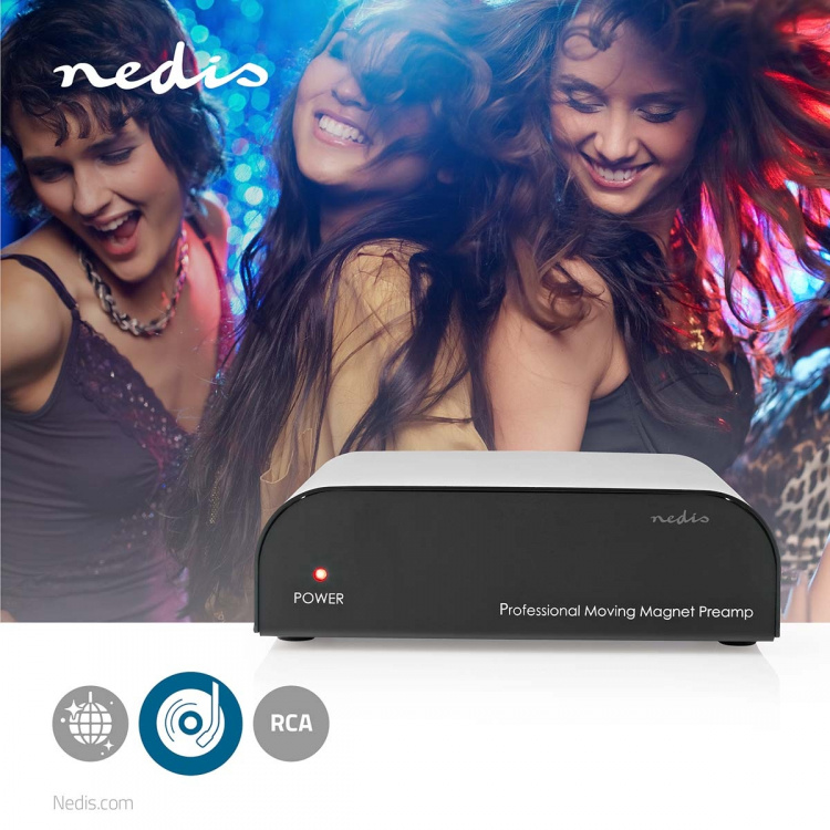 Nedis Forforstærker | Indgang til lyd- / video- / dataforbindelser: 1x RCA | Audio / video / dataforbindelser output: 1x RCA | 2 Kanaler | Phono / Pladespiller | Automatisk | Sort