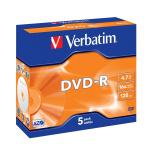 DVD-R AZO 16x 4.7GB 5 Pack Jewel Case Mat Sølv