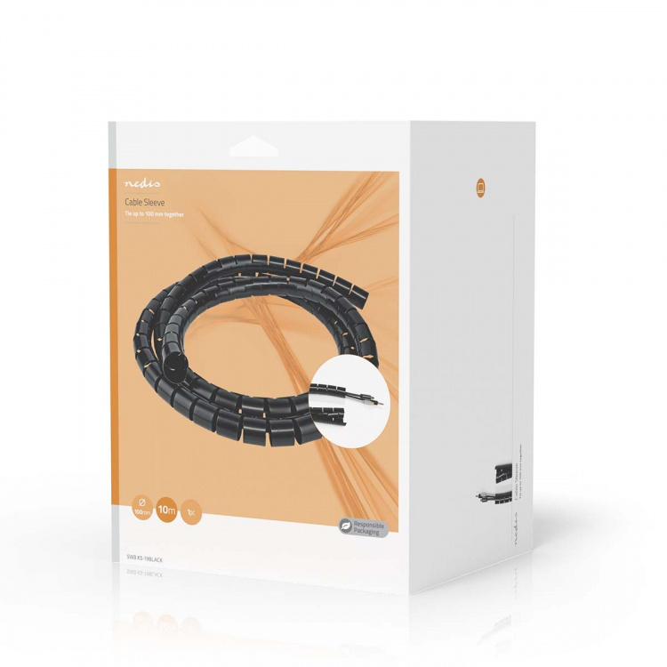 Nedis Kabel Management | Spiral ærme | 1 stk. | Maksimal tykkelse på kabel: 100 mm | PVC | Sort