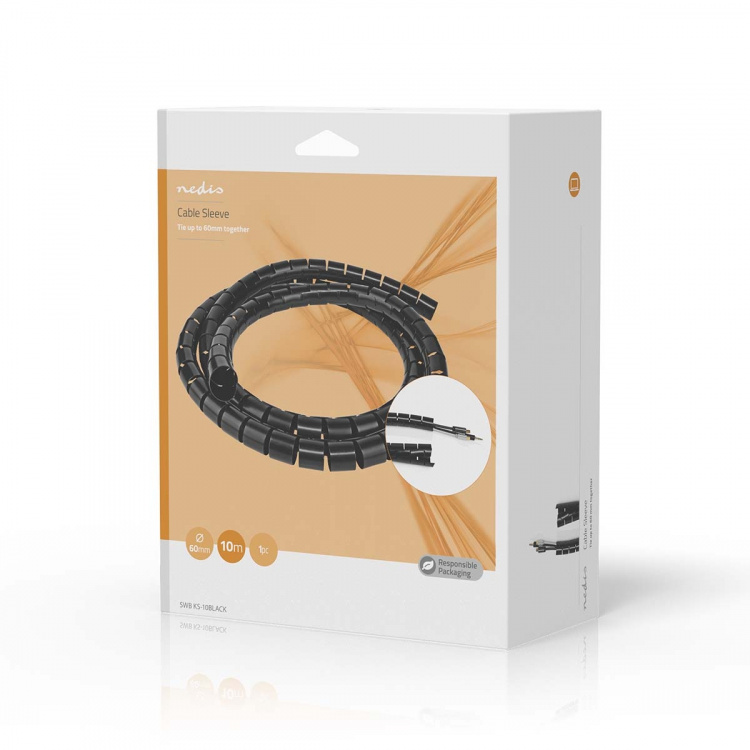 Nedis Kabel Management | Spiral ærme | 1 stk. | Maksimal tykkelse på kabel: 60 mm | PVC | Sort