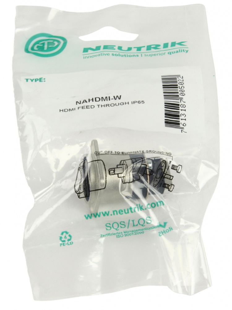 Neutrik HDMI-gennemføringsadapter, sort D-formet hus