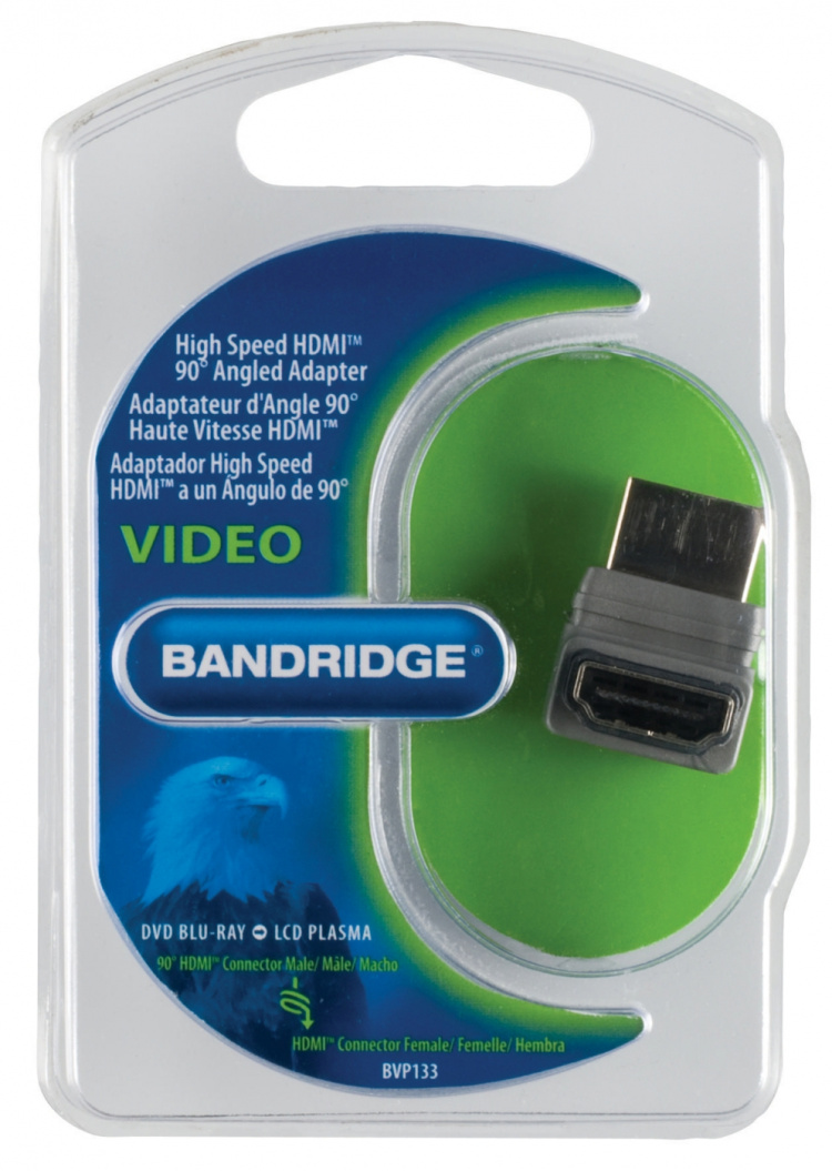 Bandridge High Speed Hdmi Med Ethernet Adapter Vinkel 90° HDMI-Stik - HDMI Hun Grå