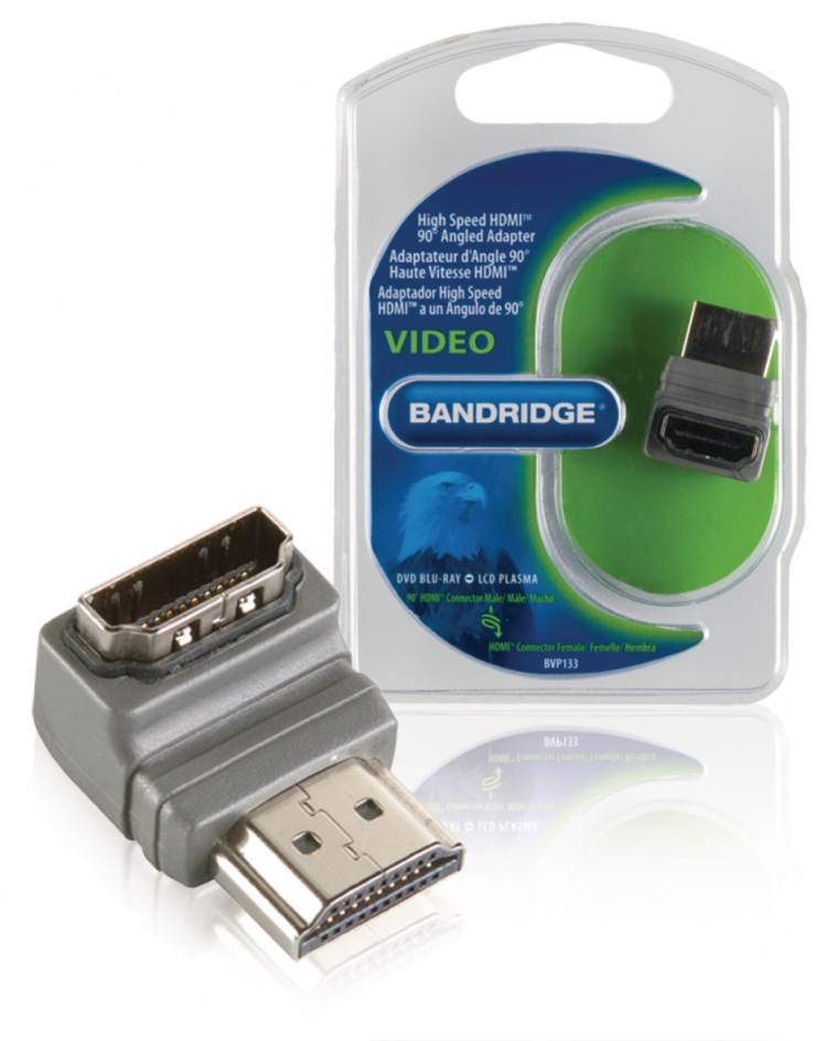 Bandridge High Speed Hdmi Med Ethernet Adapter Vinkel 90° HDMI-Stik - HDMI Hun Grå