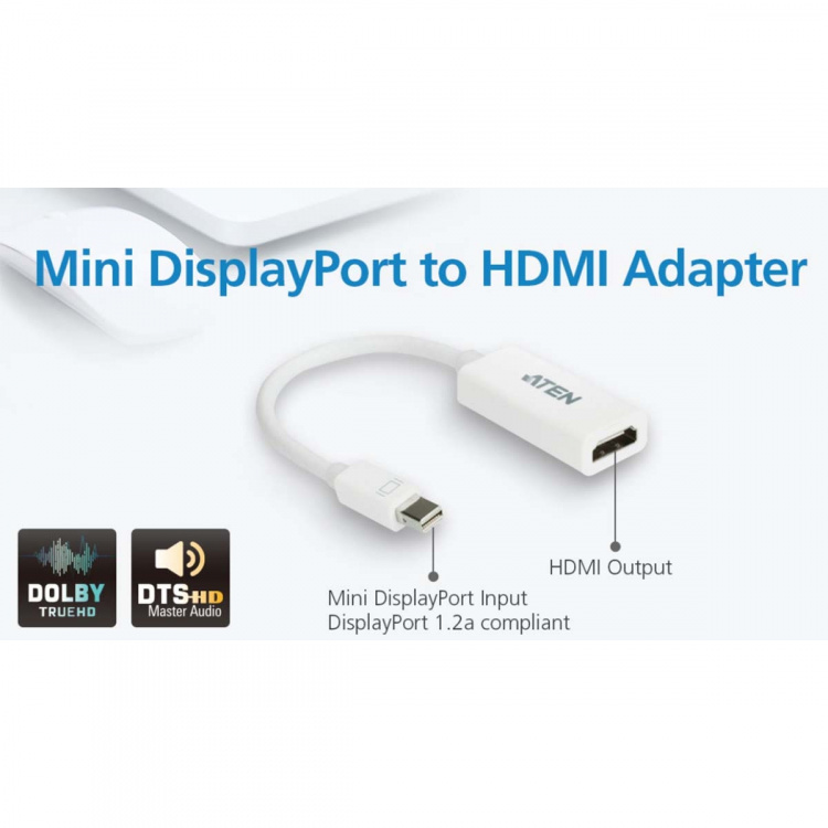aten Mini Displayport Kabel Mini DisplayPort Han - HDMI-Stik 0.15 m Hvid
