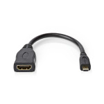 Nedis High Speed ​​HDMI ™ kabel med Ethernet | HDMI™ Micro-stik | HDMI ™ -udgang | 4K@30Hz | 10.2 Gbps | 0.20 m | Runde | PVC | Sort | Konvolut