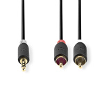 Nedis Stereo Audio kabel | 3.5 mm Hanstik | 2x RCA Hanstik | Guldplateret | 1.00 m | Runde | Antracit | Box