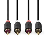 Nedis Stereo Audio kabel | 2x RCA Hanstik | 2x RCA Hanstik | Guldplateret | 2.00 m | Runde | Antracit | Box