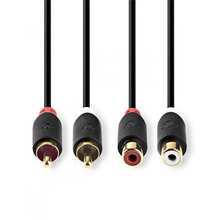 Nedis Stereo Audio kabel | 2x RCA Hanstik | 2x RCA Hun | Guldplateret | 2.00 m | Runde | Antracit | Box