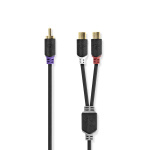 Nedis Subwoofer kabel | RCA Hanstik | 2x RCA Hun | Guldplateret | 0.20 m | Runde | 4.0 mm | Antracit | Box