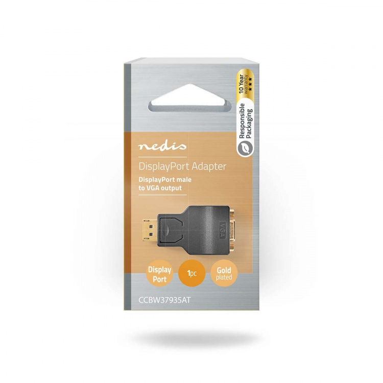 Nedis DisplayPort adapter | DisplayPort Han | VGA Hun | 1080p | Guldplateret | Lige | Runde | ABS | Antracit | Box