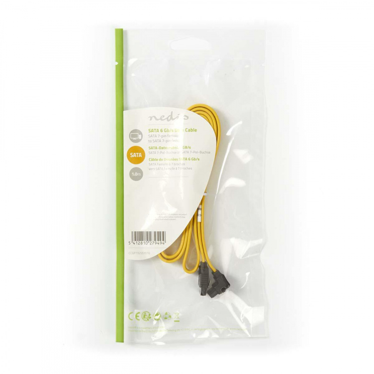 Nedis SATA kabel | 6 Gbps | SATA 7-Pin Hun | SATA 7-Pin Hun | Nikkelplateret | 1.00 m | Fladt | PVC | Gul | Plastikpose