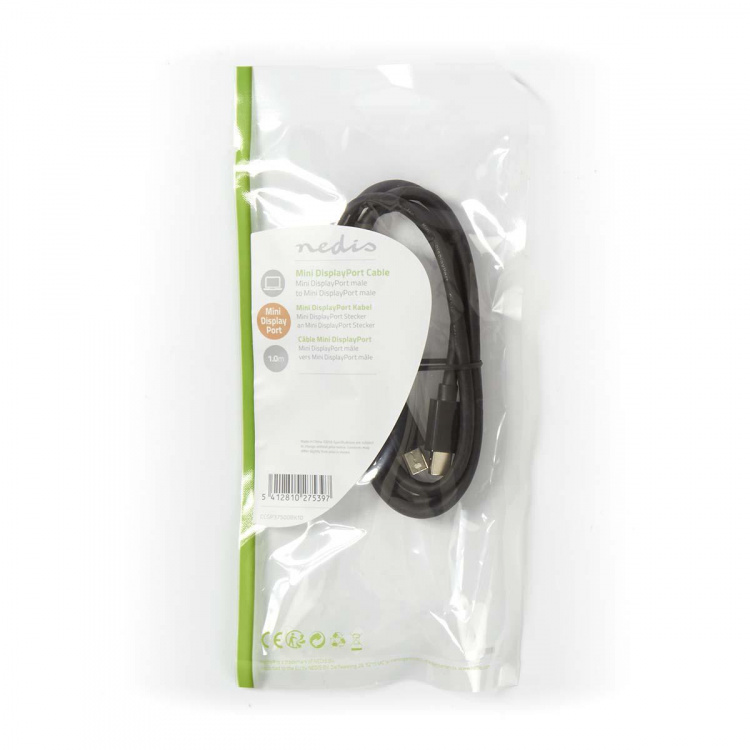 Nedis Mini DisplayPort kabel | DisplayPort 1.2 | Mini DisplayPort han | Mini DisplayPort han | 21.6 Gbps | Nikkelplateret | 1.00 m | Runde | PVC | Sort | Plastikpose
