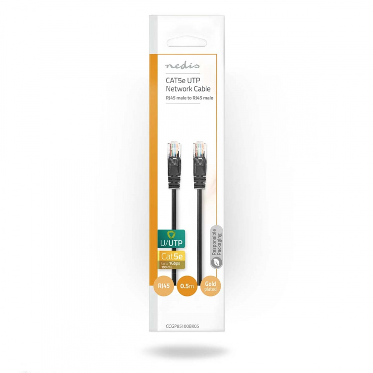 Nedis CAT5e netværkskabel | U/UTP | RJ45 Han | RJ45 Han | 0.50 m | Runde | PVC | Sort | Konvolut