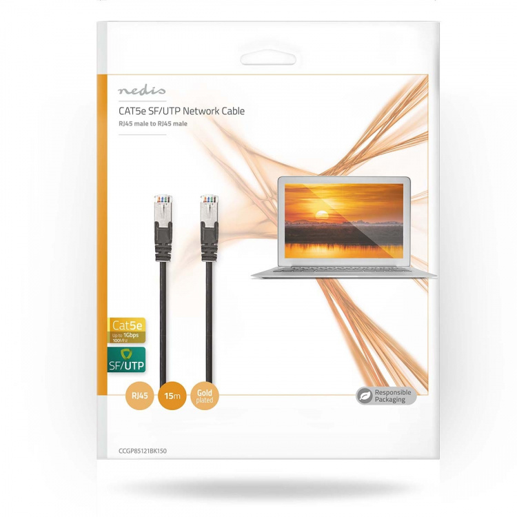 Nedis CAT5e netværkskabel | SF/UTP | RJ45 Han | RJ45 Han | 15.0 m | Runde | PVC | Sort | Konvolut