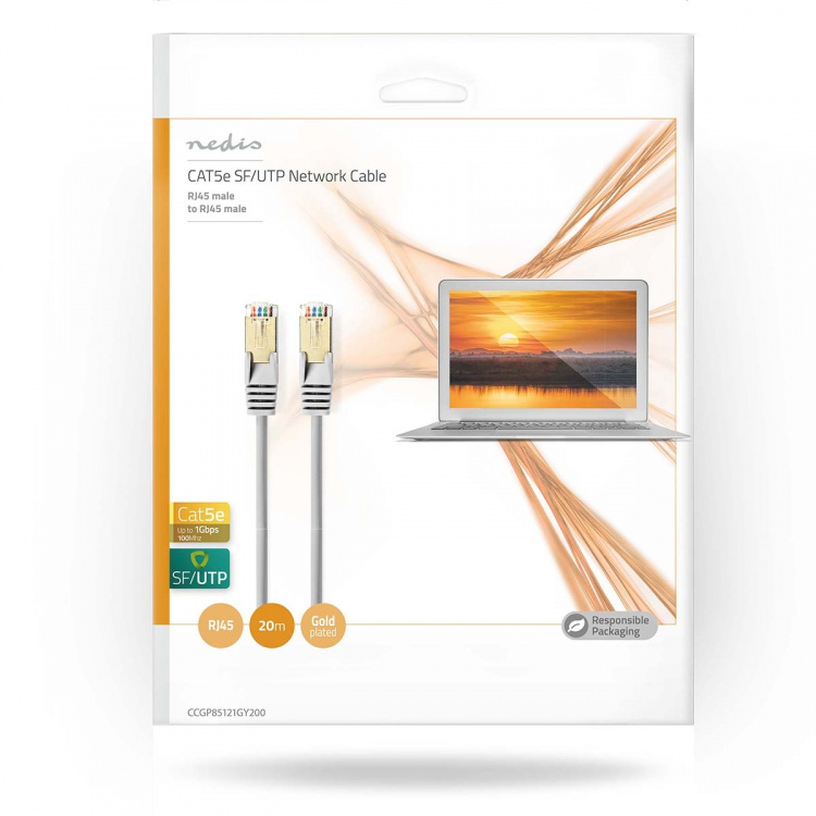 Nedis CAT5e netværkskabel | SF/UTP | RJ45 Han | RJ45 Han | 20.0 m | Runde | PVC | Grå | Konvolut