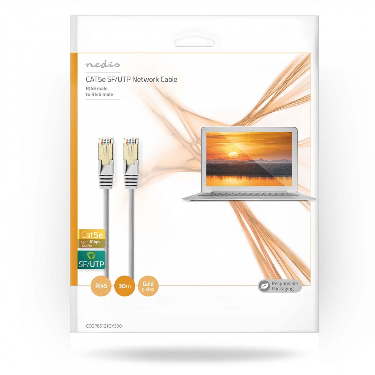 Nedis CAT5e netværkskabel | SF/UTP | RJ45 Han | RJ45 Han | 30.0 m | Runde | PVC | Grå | Konvolut