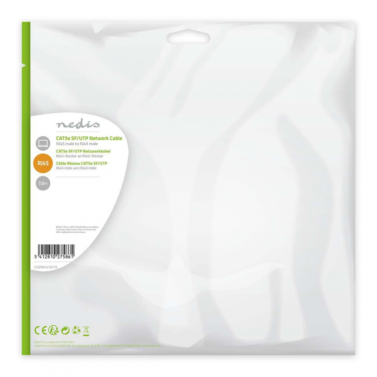 Nedis CAT5e netværkskabel | SF/UTP | RJ45 Han | RJ45 Han | 7.50 m | Runde | PVC | Grå | Konvolut