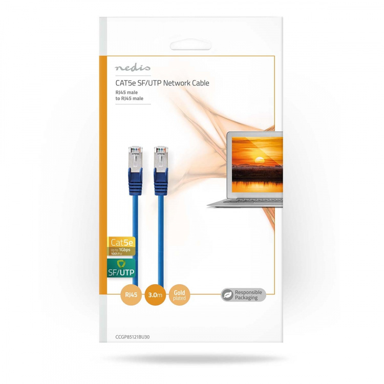 Nedis CAT5e netværkskabel | SF/UTP | RJ45 Han | RJ45 Han | 3.00 m | Runde | PVC | Blå | Plastikpose