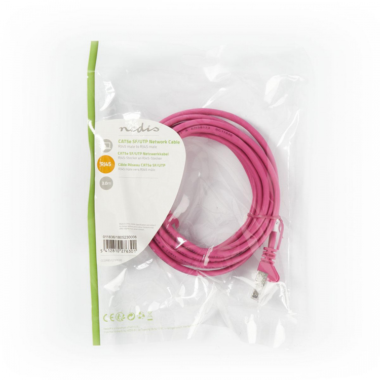 Nedis CAT5e netværkskabel | SF/UTP | RJ45 Han | RJ45 Han | 3.00 m | Runde | PVC | Pink | Plastikpose