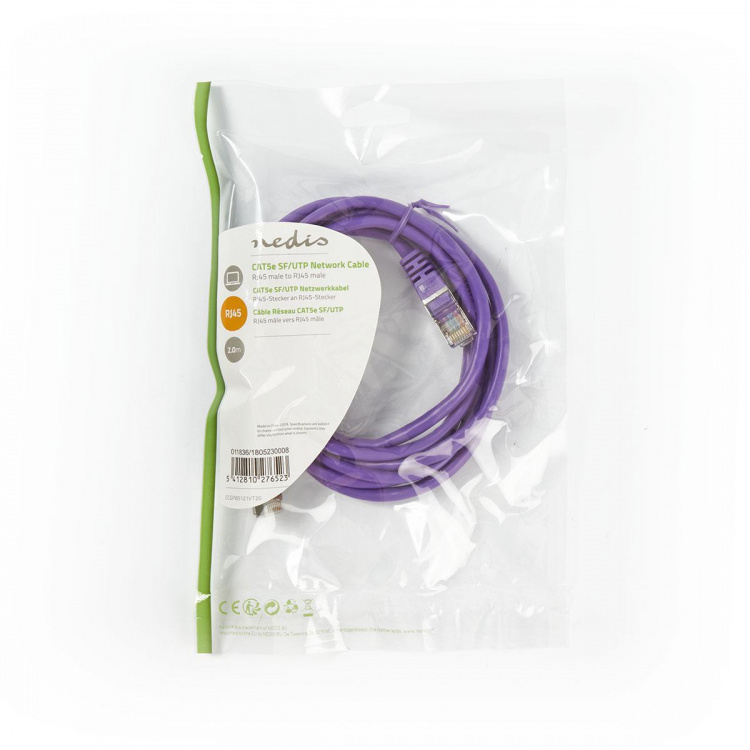 Nedis CAT5e netværkskabel | SF/UTP | RJ45 Han | RJ45 Han | 2.00 m | Runde | PVC | Violet | Plastikpose