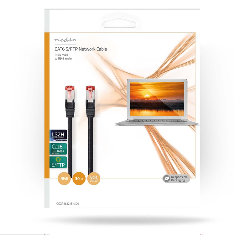 Nedis Kat 6 kabel | RJ45 Han | RJ45 Han | S/FTP | 30.0 m | Runde | LSZH | Sort | Konvolut