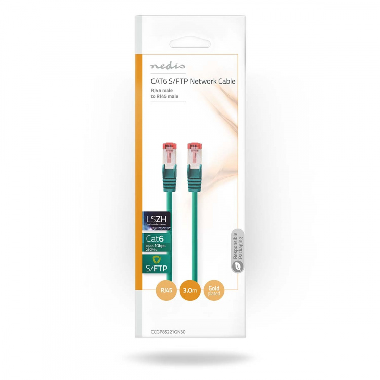 Nedis Kat 6 kabel | RJ45 Han | RJ45 Han | S/FTP | 3.00 m | Runde | LSZH | Grøn | Konvolut