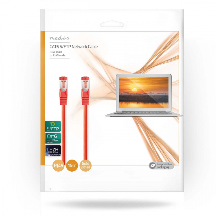 Nedis Kat 6 kabel | RJ45 Han | RJ45 Han | S/FTP | 15.0 m | Runde | LSZH | Rød | Konvolut