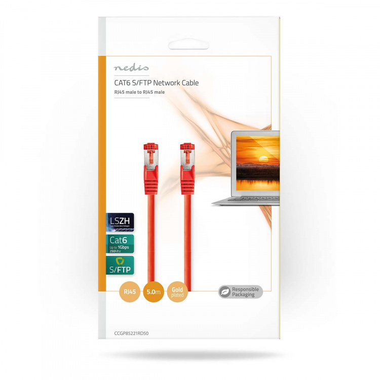 Nedis Kat 6 kabel | RJ45 Han | RJ45 Han | S/FTP | 5.00 m | Runde | LSZH | Rød | Konvolut