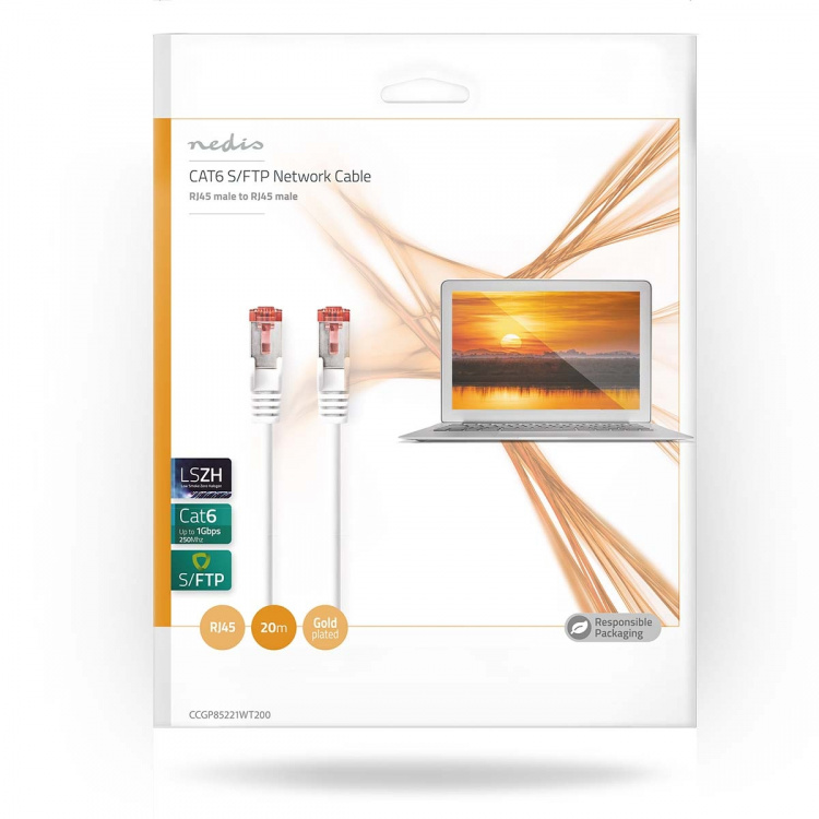 Nedis Kat 6 kabel | RJ45 Han | RJ45 Han | S/FTP | 20.0 m | Runde | LSZH | Hvid | Konvolut