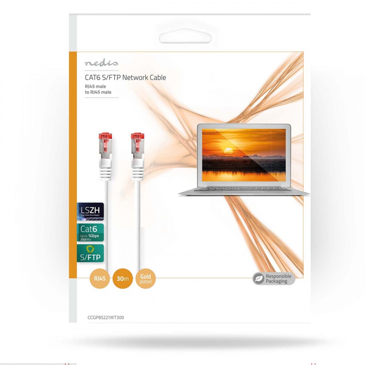 Nedis Kat 6 kabel | RJ45 Han | RJ45 Han | S/FTP | 30.0 m | Runde | LSZH | Hvid | Konvolut