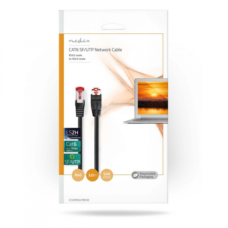 Nedis Kat 6 kabel | RJ45 Han | RJ45 Han | SF/UTP | 3.00 m | Runde | LSZH | Sort | Konvolut