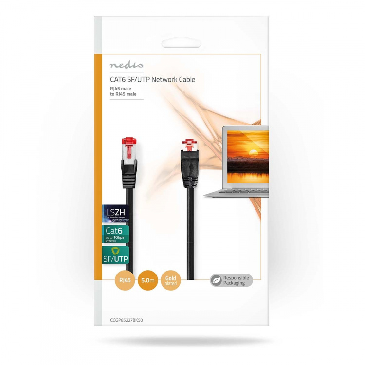Nedis Kat 6 kabel | RJ45 Han | RJ45 Han | SF/UTP | 5.00 m | Runde | LSZH | Sort | Konvolut
