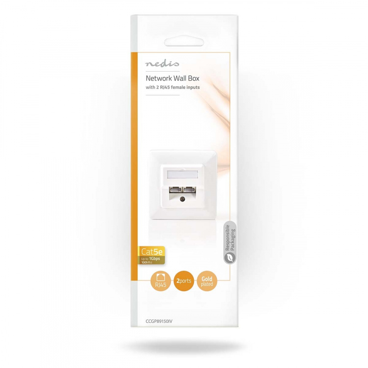 Nedis Netværksvægboks | Flush Mount | 2-Port port(s) | CAT5e | Lige | Hun | Guldplateret | PVC | Hvid | Konvolut