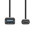 Nedis USB-C™ Adapter | USB 3.2 Gen 1 | USB-C™ Han | USB-A Hun | 5 Gbps | 0.15 m | Runde | Nikkelplateret | PVC | Sort | Konvolut
