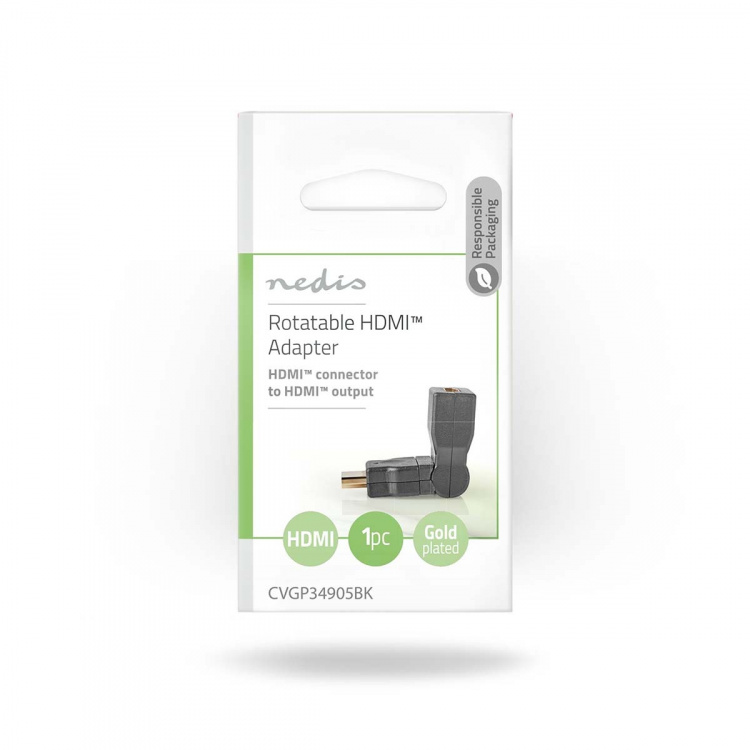 Nedis HDMI™ Adapter | HDMI™ Stik | HDMI ™ -udgang | Guldplateret | Swivel | ABS | Sort | 1 stk. | Konvolut