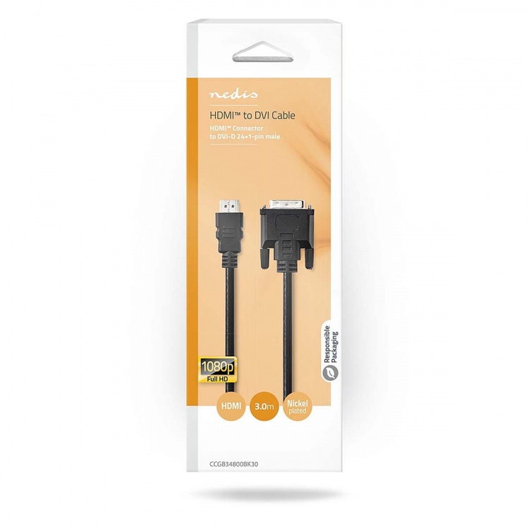 Nedis HDMI™ kabel | HDMI™ Stik | DVI-D 24 + 1-pin han | 1080p | Nikkelplateret | 3.00 m | Lige | PVC | Sort | Box
