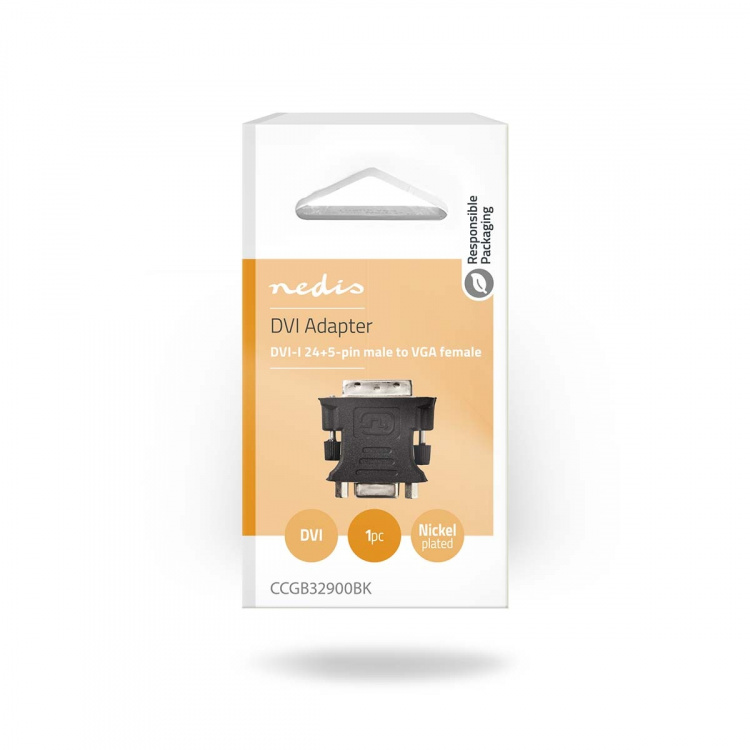 Nedis DVI-adapter | DVI-I 24+5-Pin Han | VGA Hun | Nikkelplateret | Lige | PVC | Sort | Box