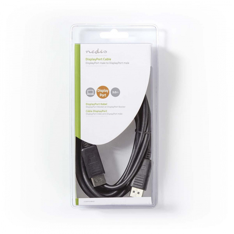 Nedis Displayport kabel | DisplayPort Han | DisplayPort Han | 4K@60Hz | Guldplateret | 3.00 m | Runde | PVC | Sort | Box
