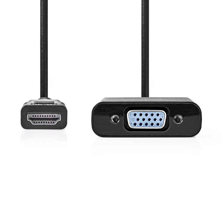 Nedis HDMI™ Adapter | HDMI™ Stik | VGA Hun / 3.5 mm Hunstik | Nikkelplateret | Lige | PVC | Sort | 1 stk. | Box