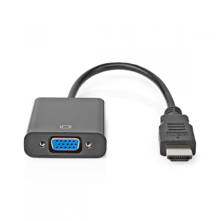Nedis HDMI™ Adapter | HDMI™ Stik | VGA Hun / 3.5 mm Hunstik | Nikkelplateret | Lige | PVC | Sort | 1 stk. | Box