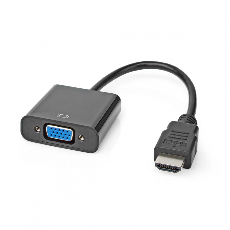 Nedis HDMI™ Adapter | HDMI™ Stik | VGA Hun / 3.5 mm Hunstik | Nikkelplateret | Lige | PVC | Sort | 1 stk. | Box