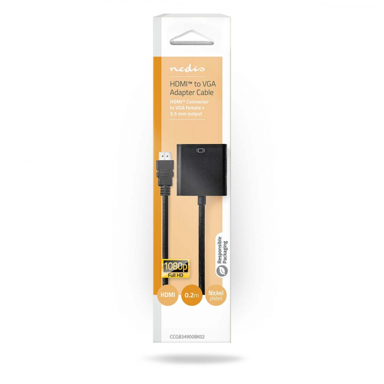 Nedis HDMI™ Adapter | HDMI™ Stik | VGA Hun / 3.5 mm Hunstik | Nikkelplateret | Lige | PVC | Sort | 1 stk. | Box