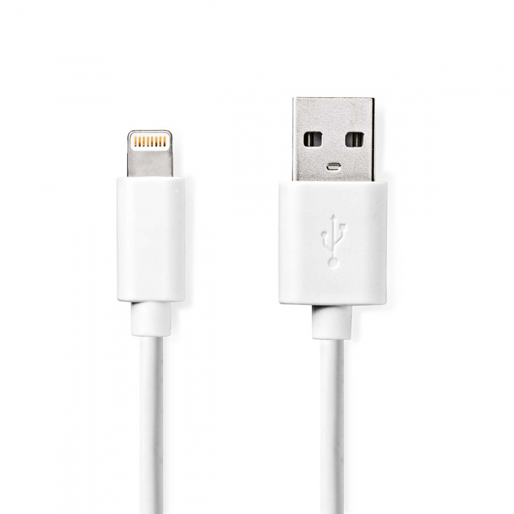 Nedis Lightning Kabel | USB 2.0 | Apple Lightning 8-pin | USB-A Han | 480 Mbps | Nikkelplateret | 2.00 m | Runde | PVC | Hvid | Box