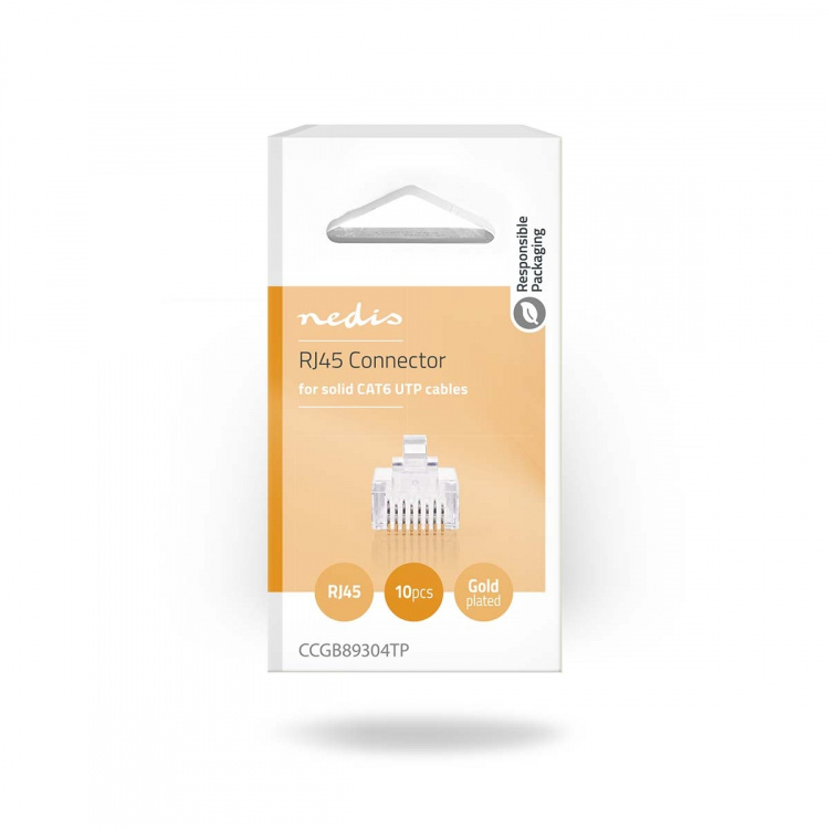 Nedis RJ45-stik | Han | Solid UTP CAT6 | Lige | Guldplateret | 10 stk. | Polycarbonate | Gennemsigtig | Box