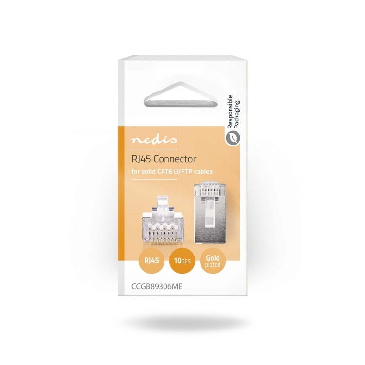 Nedis RJ45-stik | Han | Solid STP CAT6 | Lige | Guldplateret | 10 stk. | Polycarbonate | Gennemsigtig | Box