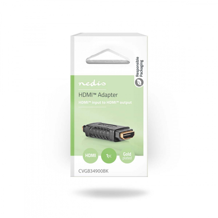 Nedis HDMI™ Adapter | HDMI ™ -udgang | HDMI ™ -udgang | Guldplateret | Lige | ABS | Sort | 1 stk. | Box