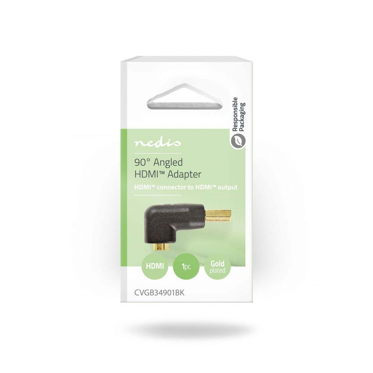Nedis HDMI™ Adapter | HDMI™ Stik | HDMI ™ -udgang | Guldplateret | Vinkel 90° | ABS | Sort | 1 stk. | Box