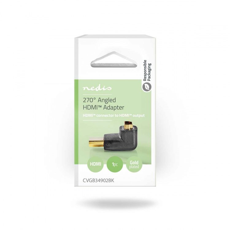 Nedis HDMI™ Adapter | HDMI™ Stik | HDMI ™ -udgang | Guldplateret | Vinkel 270° | ABS | Sort | 1 stk. | Box