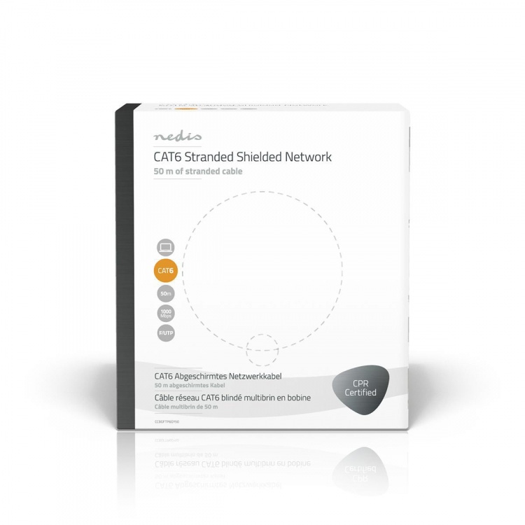 Nedis Netværkskabel Roll | CAT6 | Stranded | F/UTP | Kobber | 50.0 m | Indendørs | Runde | PVC | Grå | Gaveæske