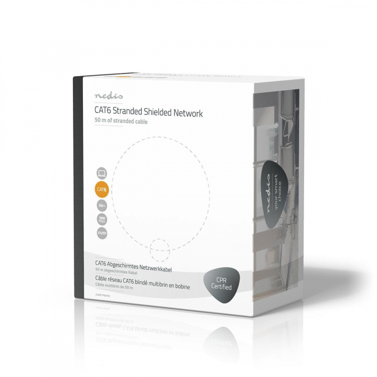 Nedis Netværkskabel Roll | CAT6 | Stranded | F/UTP | Kobber | 50.0 m | Indendørs | Runde | PVC | Grå | Gaveæske
